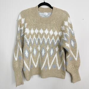 A New Day Fairisle Cozy Soft Sweater Fuzzy Beige Tan Gray White XSmall XS Womens